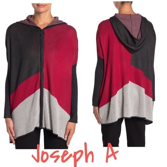 JOSEPH A - Colorblock Hooded Zip Front Sweater - Picture 1 of 11